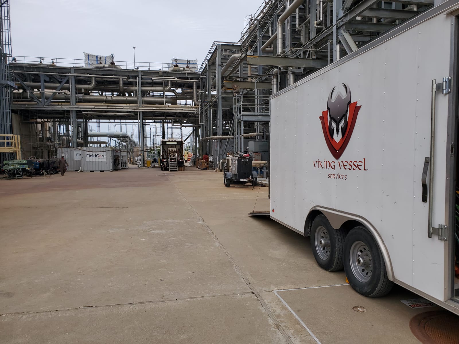 Viking Vessel Services field trailer on site at an operating power plant