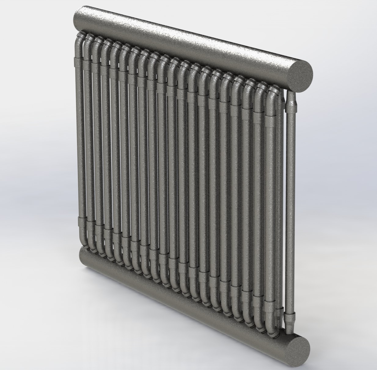 Full header section 3D render of an HRSG tube bundle assembly