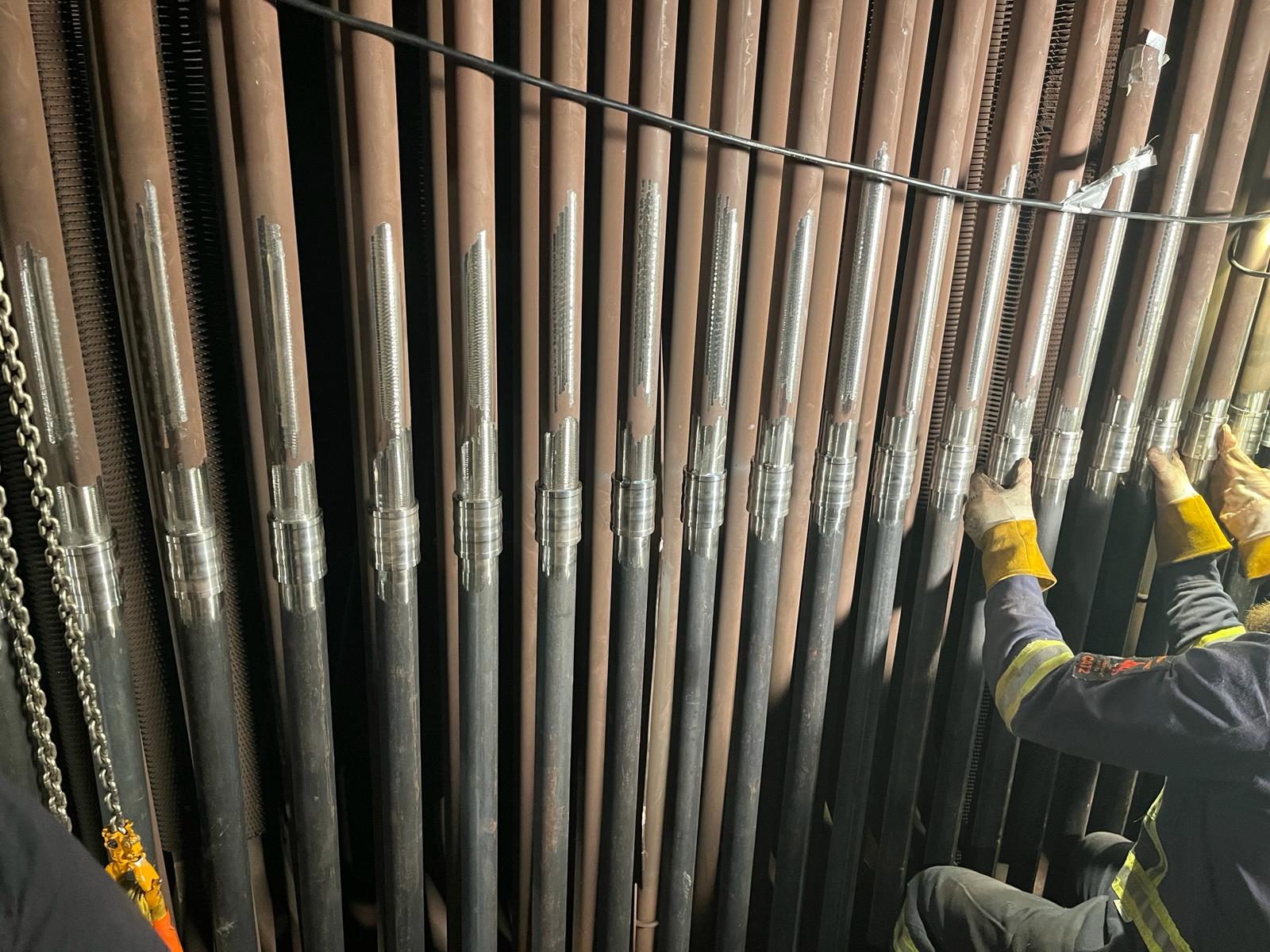 Row of tube connections on the Wise County replacement header during field work