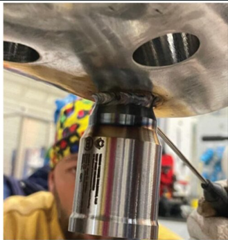 Tuff Tube Header Connection positioned at the HP economizer header during the Bouchain project
